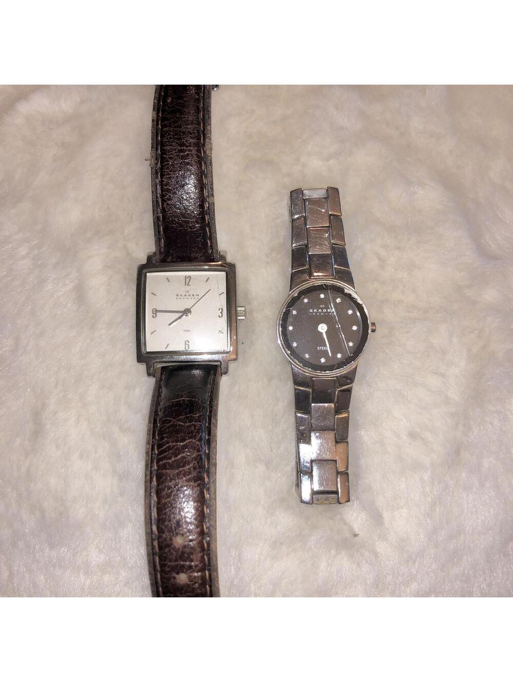 SKAGEN DENMARK SQUARE SILVER BLACK LEATHER & STEEL BAND WATCH LOT LADIES WOMENS